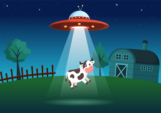 UFO abducting cow  일러스트레이션