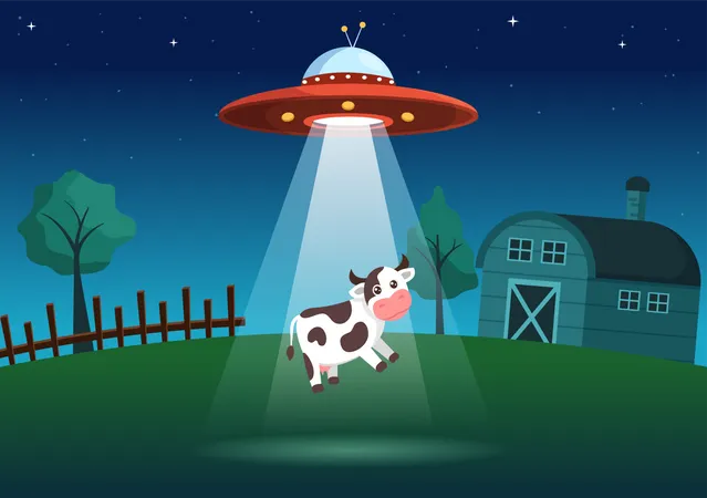 UFO abducting cow  Illustration