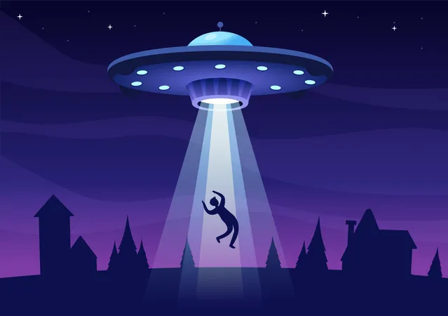 UFO abducting human  イラスト
