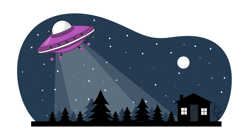 Ufo flying above forest  Illustration