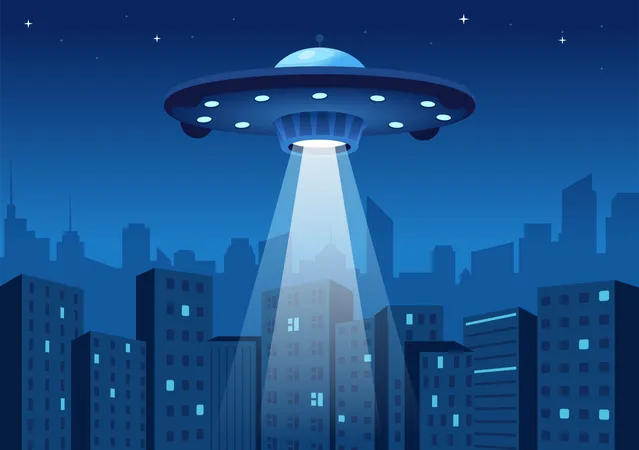UFO in the city  Illustration
