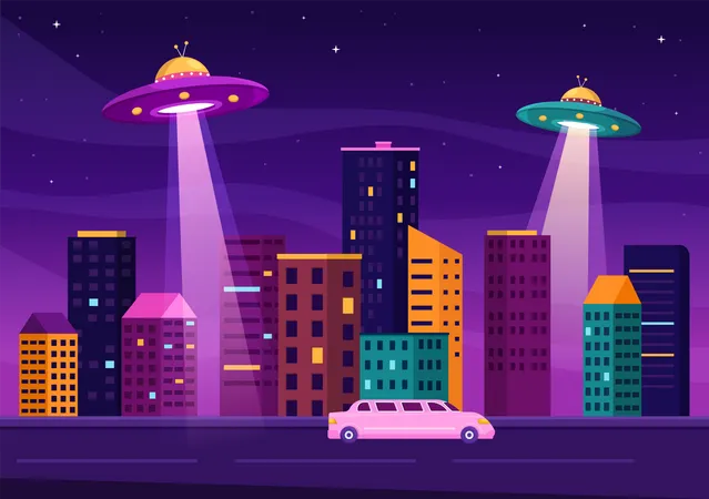 UFO searching cityscape  Illustration