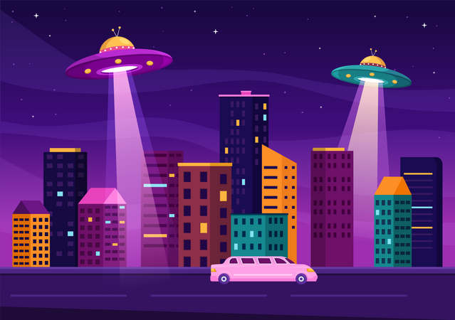 UFO sucht Stadtbild  Illustration