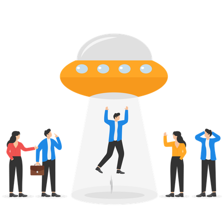 UFO takes man from a workplace  Illustration