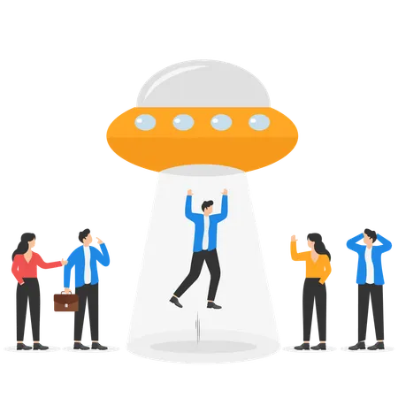 UFO takes man from a workplace  Illustration