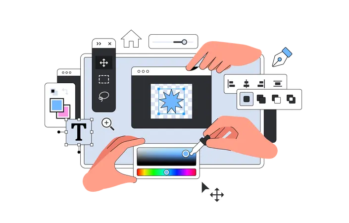 Ui Design Layout Vector Illustration With Hands Tool For Professional Digital Art In Raster Graphics Editing Designer Dashboard Illustration