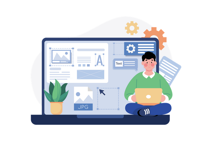 UI Designer trabalhando no site  Ilustração