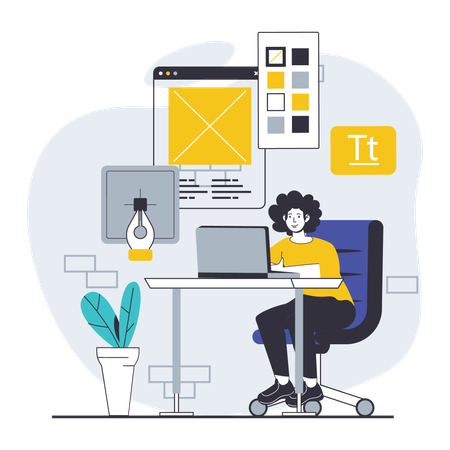 UI Designer working on App UI  Illustration