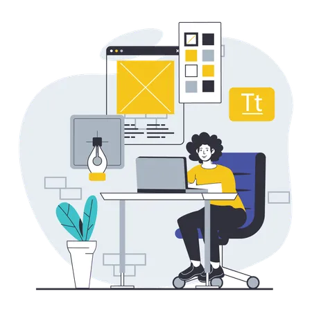 UI Designer working on App UI  Illustration
