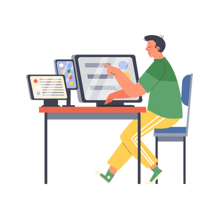 UI UX designer developing app interface on different devices  Illustration