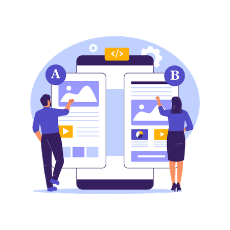 AB 테스트를 진행하는 UI UX 디자이너  일러스트레이션