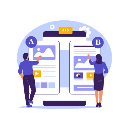 AB 테스트를 진행하는 UI UX 디자이너  일러스트레이션