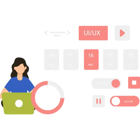 Diseñador de ui ux trabajando en una computadora portátil  Ilustración