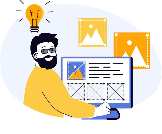 UI UX designer working on web template  Illustration