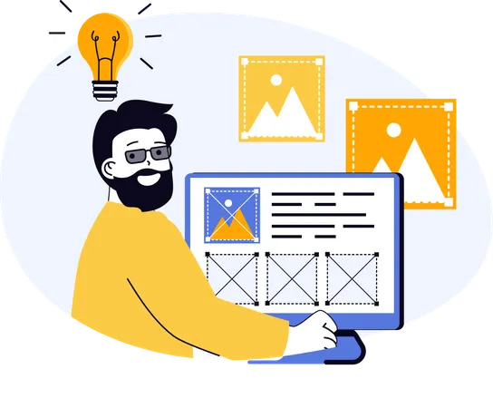 UI UX designer working on web template  Illustration