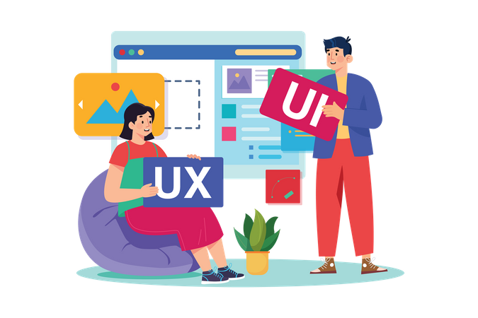 Equipe UI UX Designers trabalhando em conjunto  Ilustração