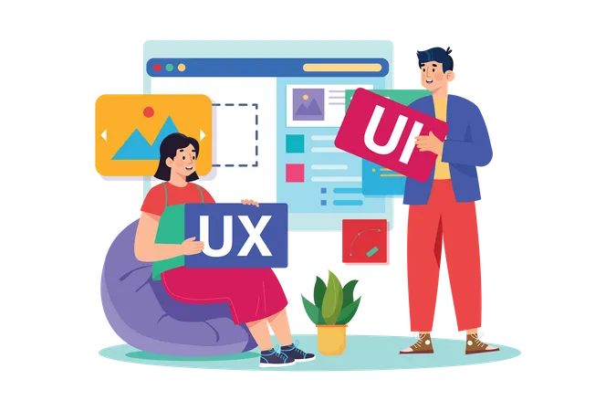 Equipe UI UX Designers trabalhando em conjunto  Ilustração