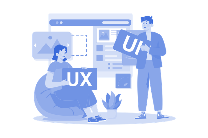 Équipe de concepteurs UI UX travaillant ensemble  Illustration