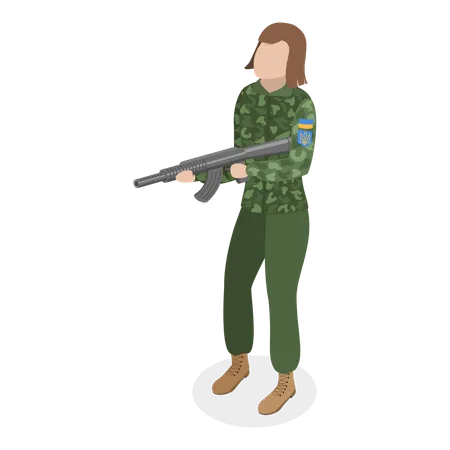 3 D Isometric Flat Vector Set Of Ukrainian Woman Soldiers Fight On War For Independence Item 3 Illustration