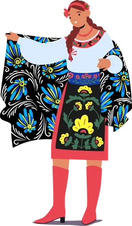 Ukrainian woman wearing traditional floral print clothing  Illustration