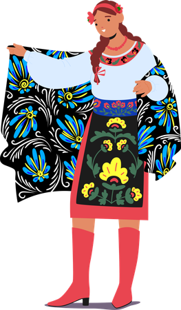 Ukrainische Frau trägt traditionelle Kleidung mit Blumenmuster  Illustration