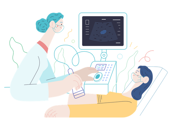 Ultraschalldiagnostik bei Patienten  Illustration