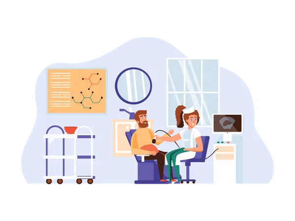 Ultraschalldiagnostik bei Patienten  Illustration