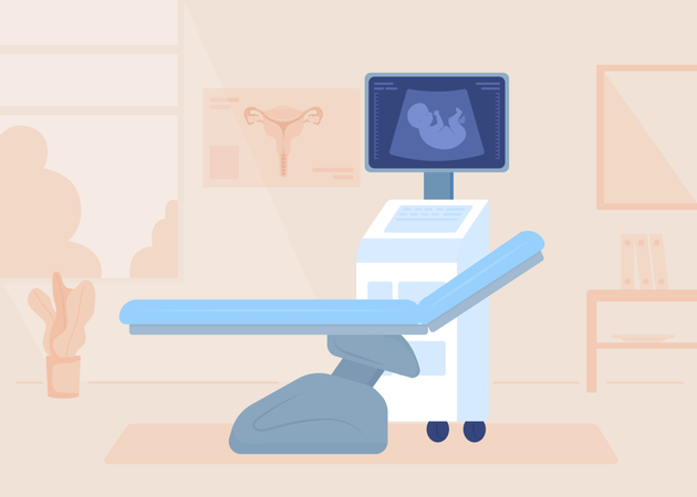 Ultrasonic scanner in gynecological cabinet  Illustration