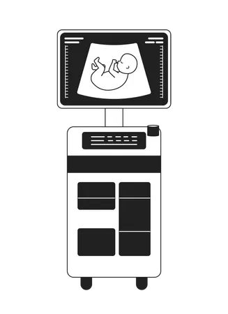 Ultrasound Diagnostic Machine Monochrome Flat Vector Object Baby On Screen Editable Black And White Thin Line Icon Simple Cartoon Clip Art Spot Illustration For Web Graphic Design Illustration
