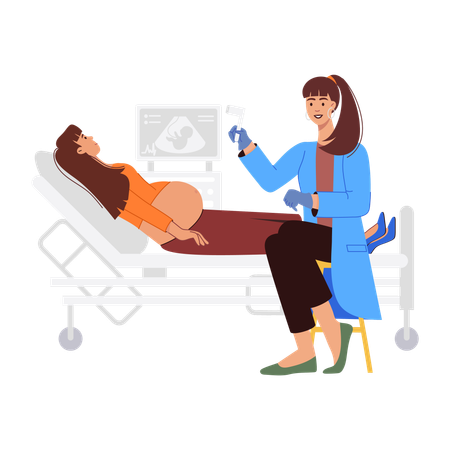 Ultrasound pregnancy screening  Illustration