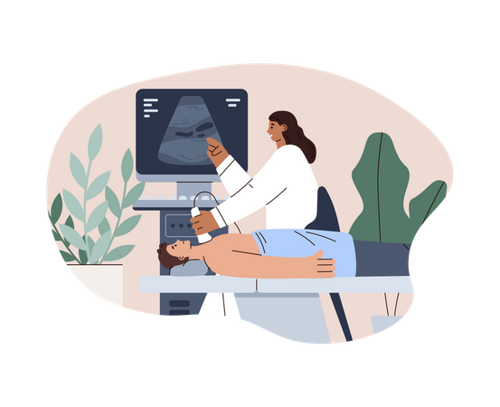 Ultrasound scan and examination of thyroid glands  Illustration