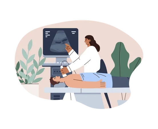 Ultrasound scan and examination of thyroid glands  Illustration