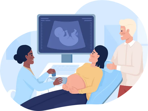 Casal na ultrassonografia do bebê  Ilustração