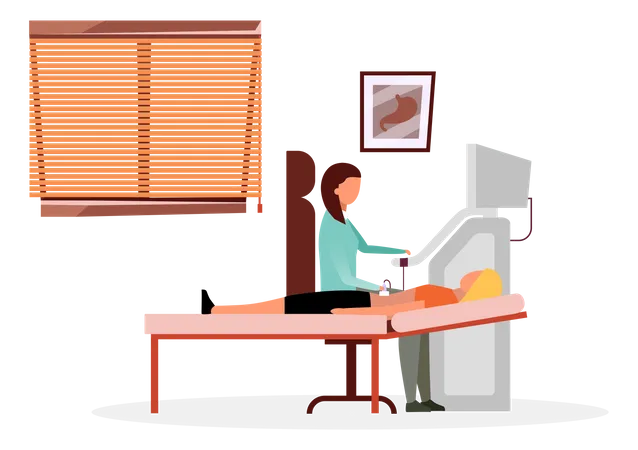 Ultrassonografista examinando paciente  Ilustração