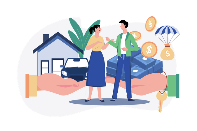 Um casal com um empréstimo hipotecário  Ilustração