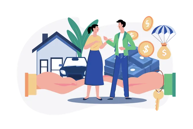 Um casal com um empréstimo hipotecário  Ilustração