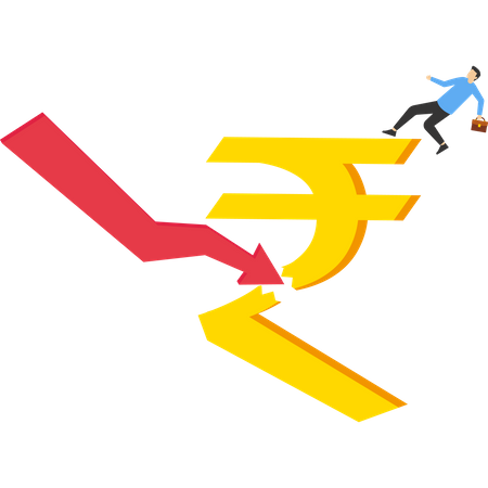 Um empresário tenta sustentar a queda da rupia indiana  Ilustração
