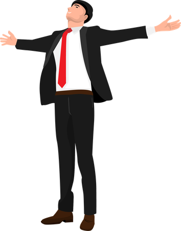 Um homem de negócios com uma boa figura e uma figura esbelta, ambas as mãos estendidas  Illustration
