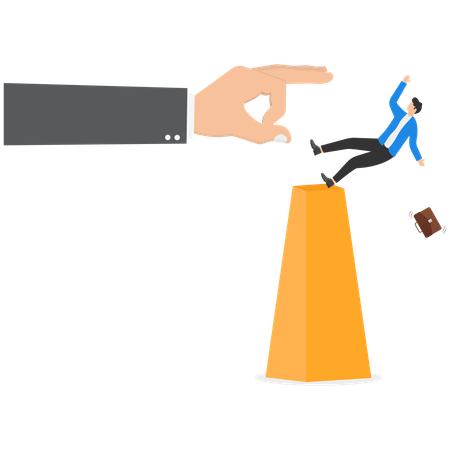 Um homem de terno cai da coluna do gráfico de uma mão  Illustration