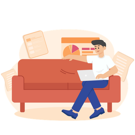 Um homem no trabalho relaxando no sofá  Ilustração