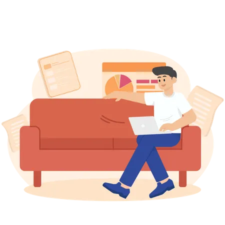 Um homem no trabalho relaxando no sofá  Ilustração