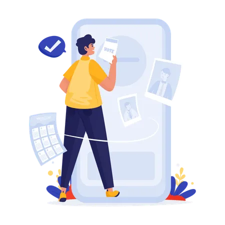 Um homem participa de votação eleitoral online  Ilustração