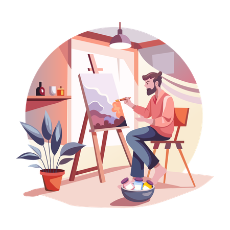 Um homem pintando em tela  Ilustração