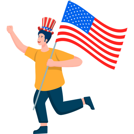 Um homem segurando a bandeira dos EUA no Dia da Independência  Ilustração