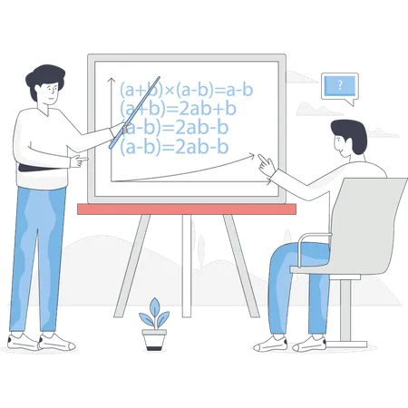 Um menino está aprendendo um problema de matemática  Ilustração