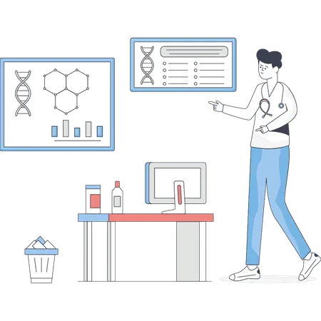 Um menino está fazendo pesquisas em um laboratório  Ilustração