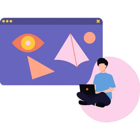 Um menino está usando um laptop  Ilustração