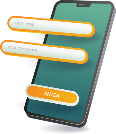 Um telefone celular exibindo um formulário de login na tela  Ilustração