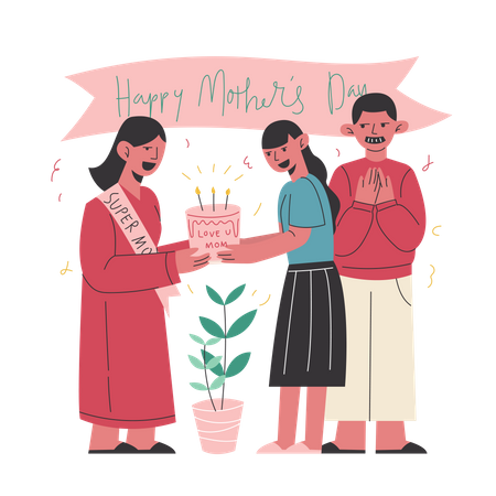 Uma família comemora o dia das mães  Ilustração