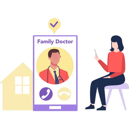 Uma garota está conversando com um médico de família  Ilustração